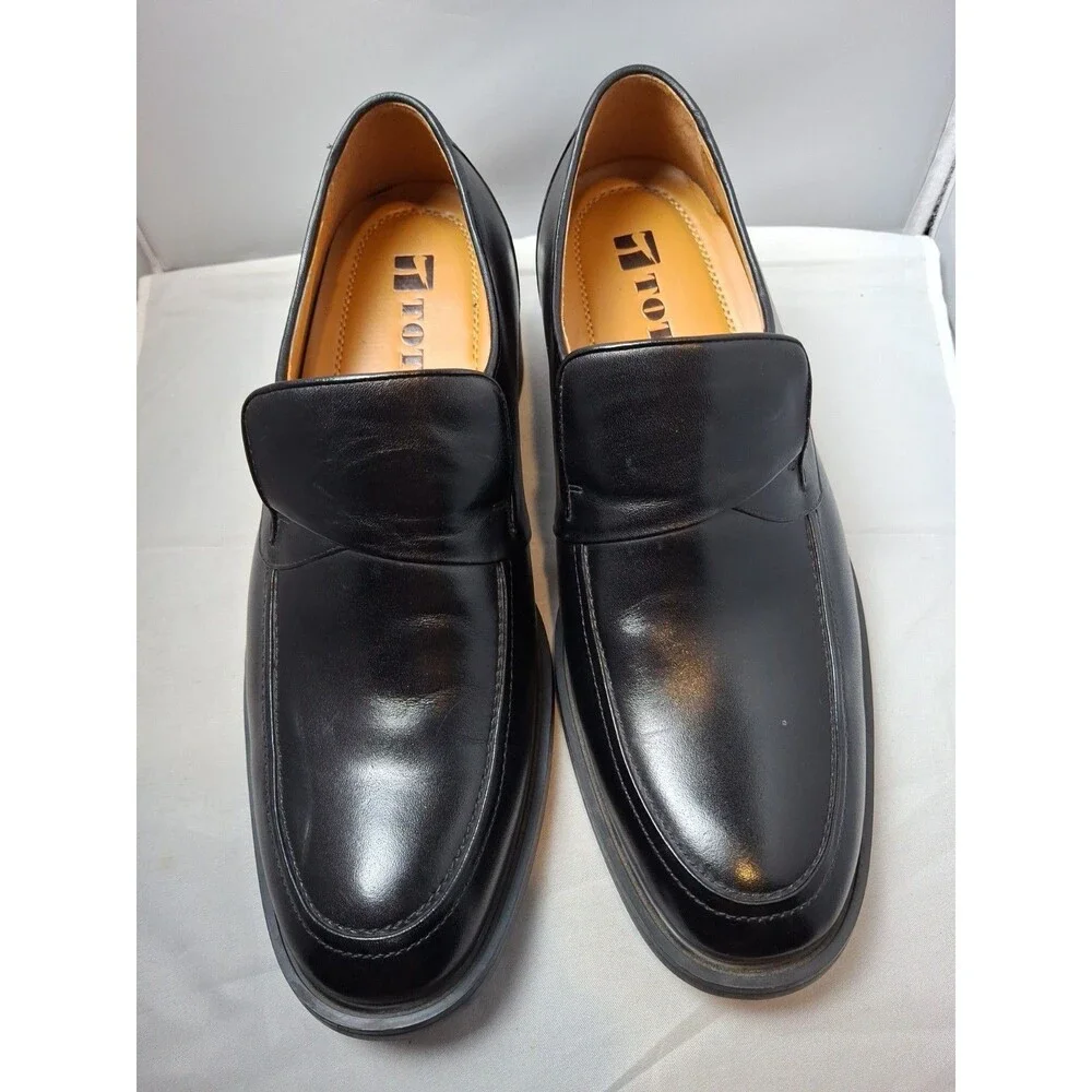 TOTO Men's Classic Black Leather Penny Loafers Dress Shoes Size 260 (8)